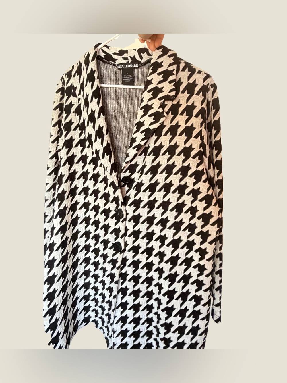 Nina Leonard Black & White Houndstooth Button-Front Cardigan